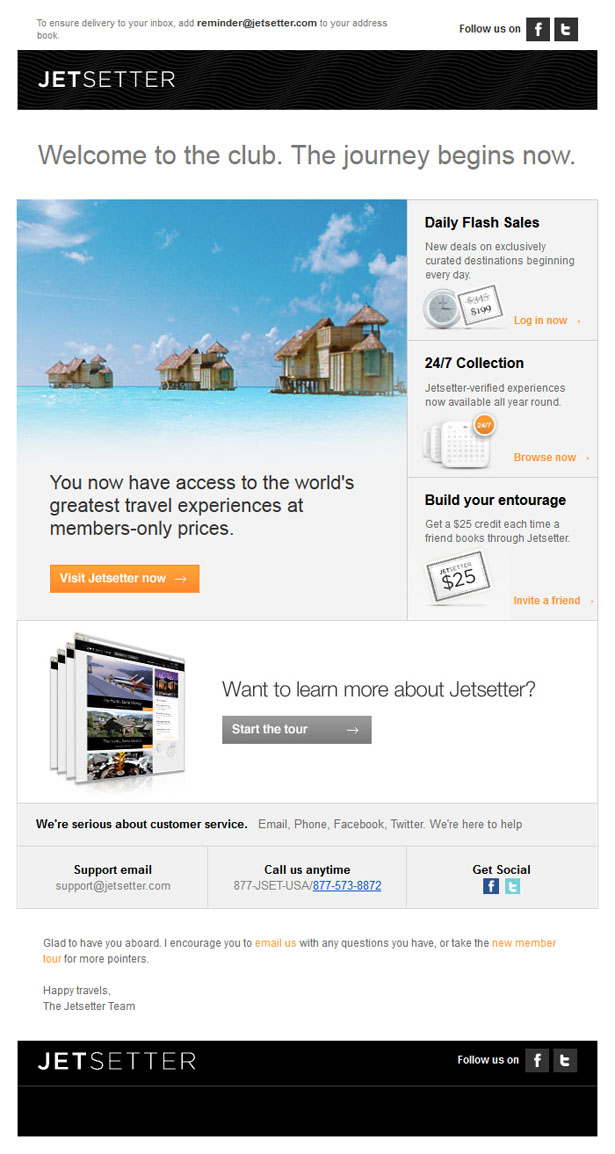 Jetsetter welcome email